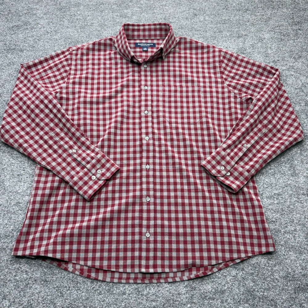 Mizzen+Main Mens XL Classic Gingham Button Down Shirt Red Grey 1WS-0351 Stretch
